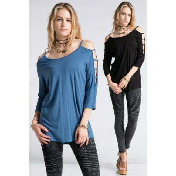 ✄🏷Cut-Out Sleeve Jersey Top, Available in Black - Picture 2 of 2